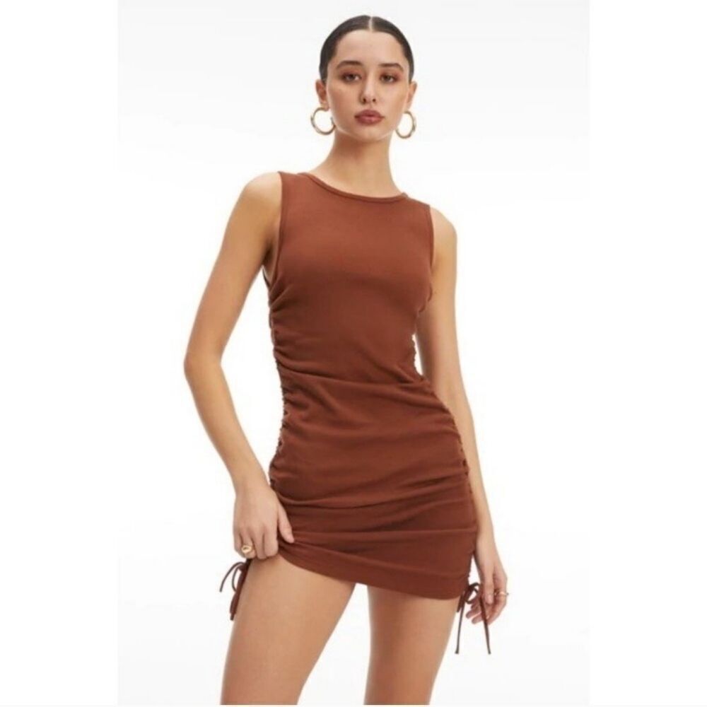 GOOD AMERICAN Y2K Trendy Summer Ruched Mini Ribbed Dress Size 2
